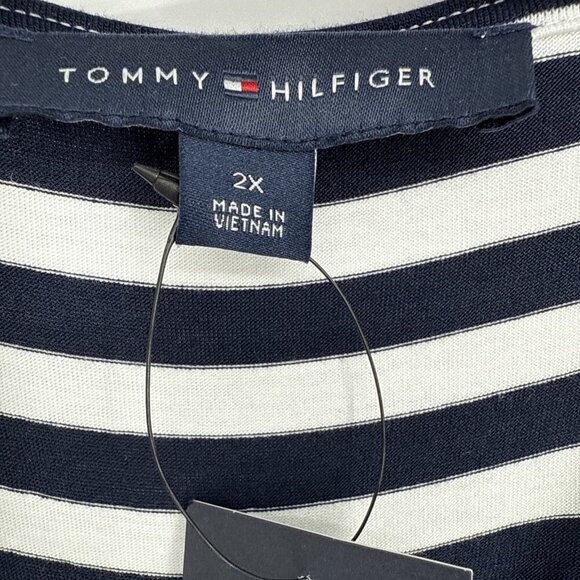 Tommy Hilfiger Womens Plus 2X Navy White Striped Tiered Sleeveless Midi Dress - Picture 8 of 10